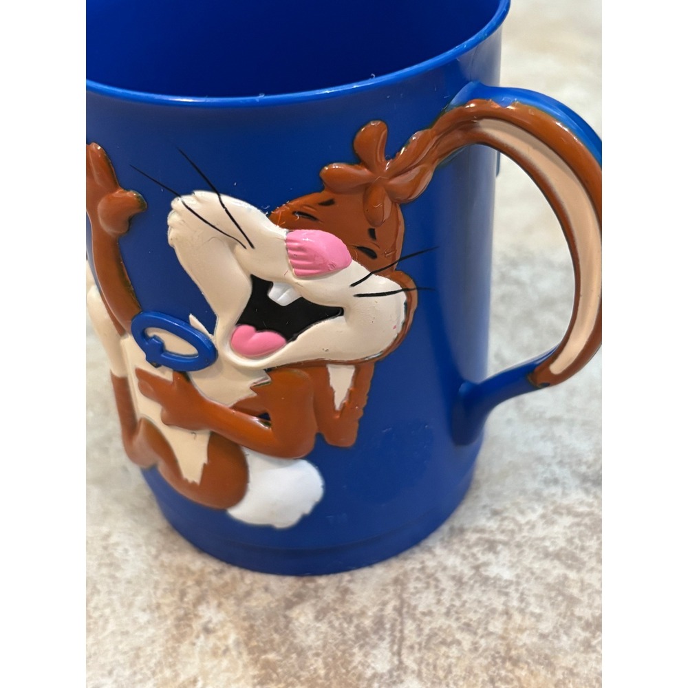 Vintage Nestle Quik Bunny Blue Plastic Mug Mold Error 3D Relief Advertising